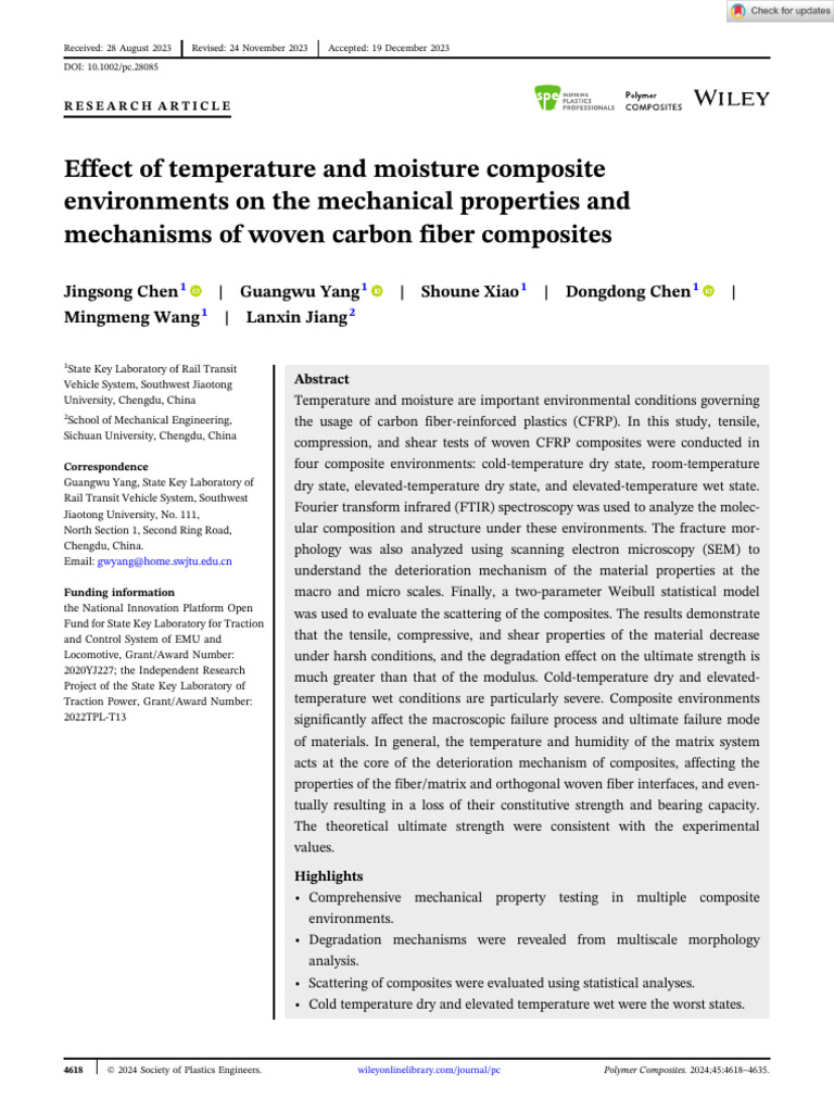 Polymer Composites - 2024 - Chen - Effect of Temperature and Moisture ...