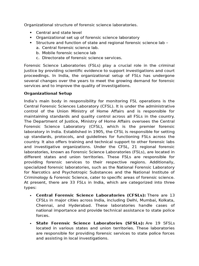 Forensic Science Laboratory Structure in India | PDF | Forensic Science