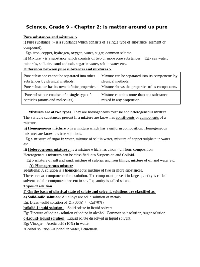 Notes Is Matter Around Us Pure | PDF | Mixture | Chemical Substances