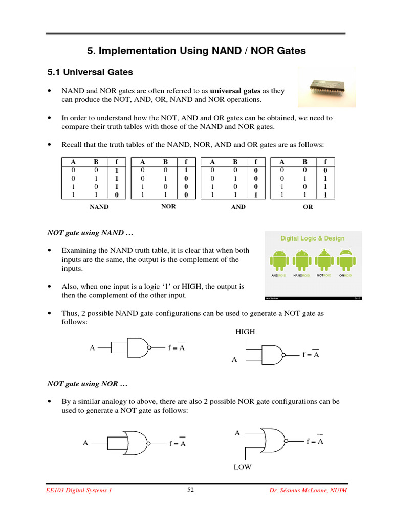 Implementing Logic with NAND/NOR Gates | PDF | Logic Gate | Logic