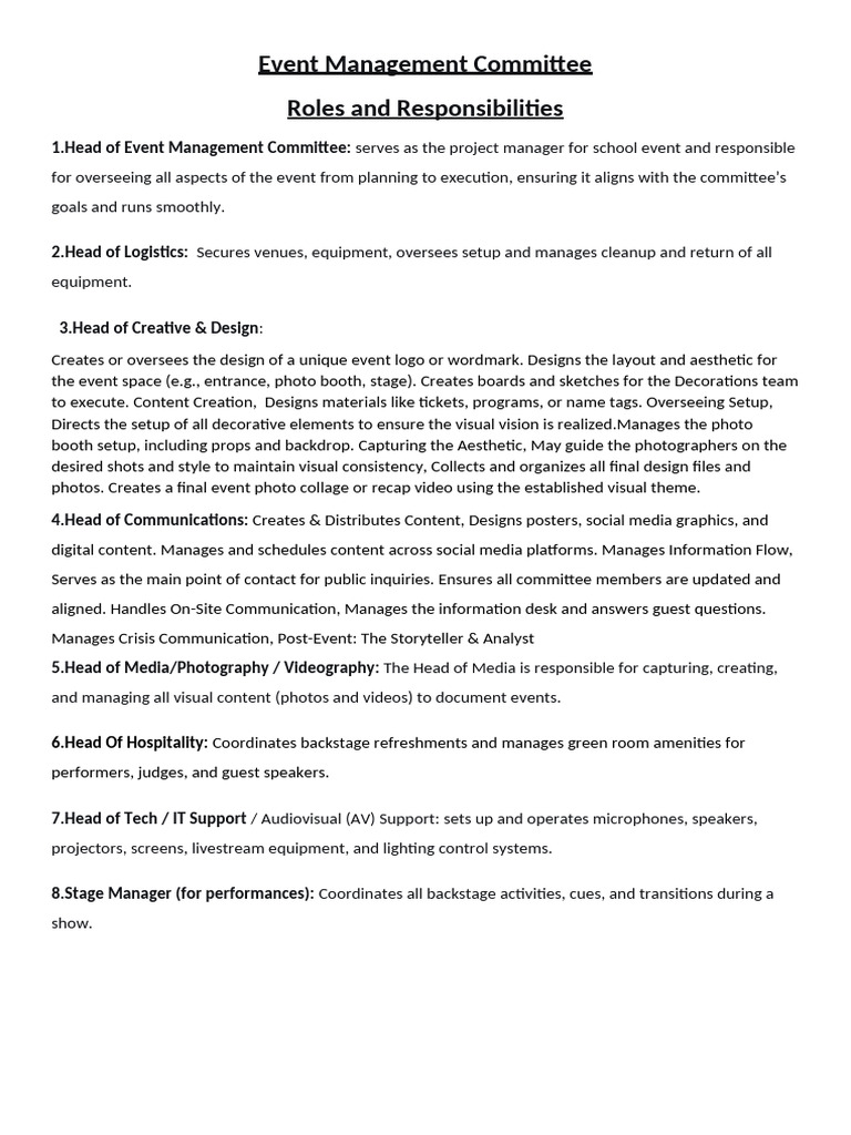 Event Management Committee Roles Overview | PDF