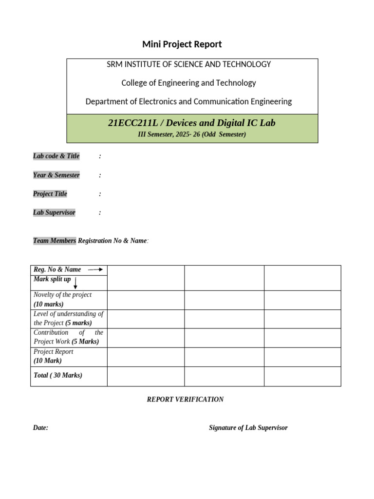 21ECC211L - Mini Project Report Template | PDF