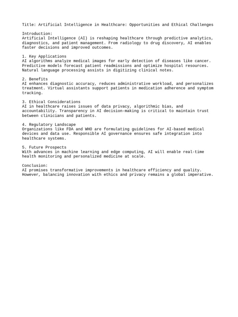 AI in Healthcare: Benefits and Ethics | PDF