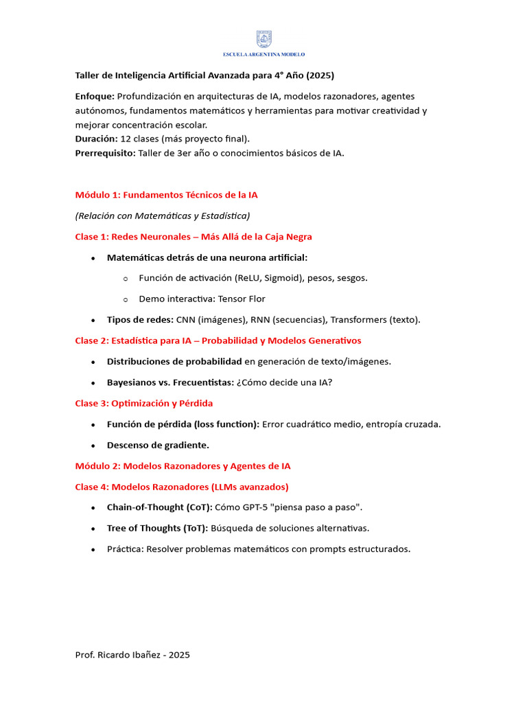 Taller IA 4tos 2025 | PDF | Inteligencia artificial | Inteligencia (IA ...