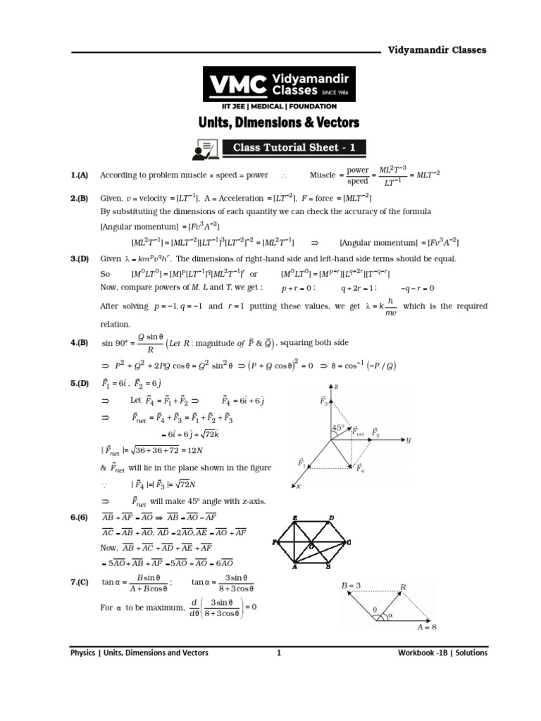 Units, Dimensions & Vectors: Vidyamandir Classes | PDF | Force ...
