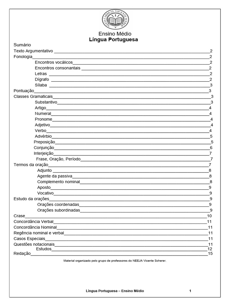 Estrutura e Gramática da Língua Portuguesa | PDF | Assunto (gramática ...