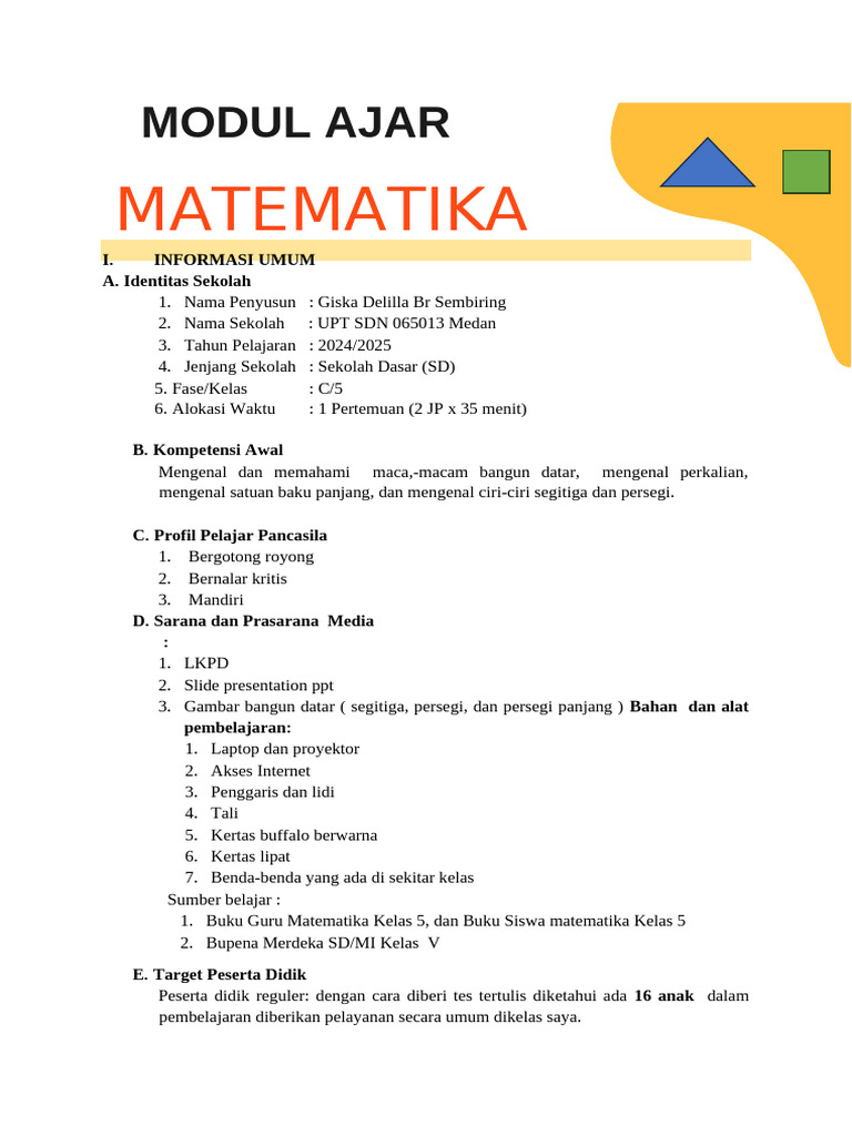 Modul Ajar Matematika Kelas 5 SD | PDF