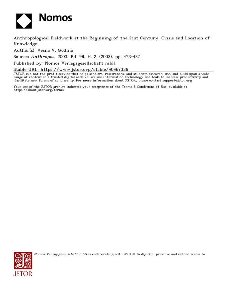 21st Century Anthropological Fieldwork | PDF | Anthropology | Field ...