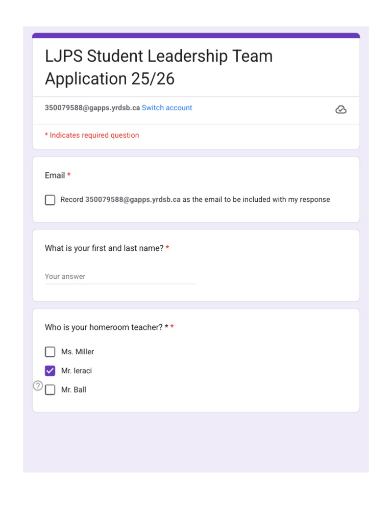 Student Leadership Team Application Form | PDF
