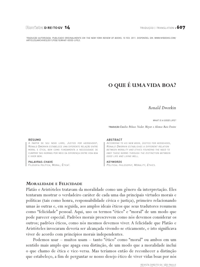 Ronald Dworkin O Que é Uma Vida Boa What Is A Good Life Pdf