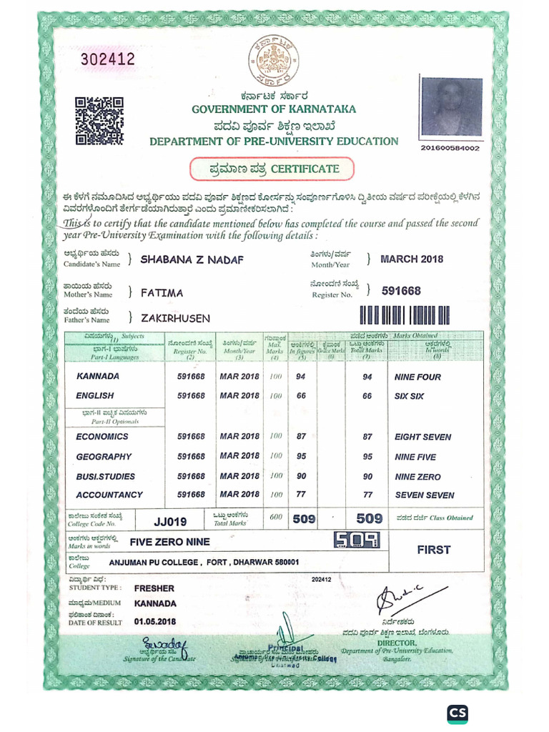 12th Marks Card | PDF