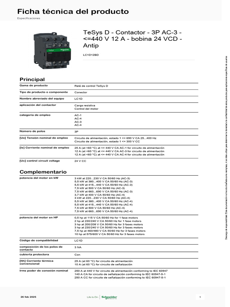 Contattore Schneider Electric LC1D12BD – TeSys Deca – Controllo Motori – Connessioni Flessibili - 3