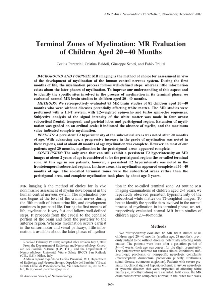 Terminal Myelination in Children 20-40 Months | PDF | White Matter ...