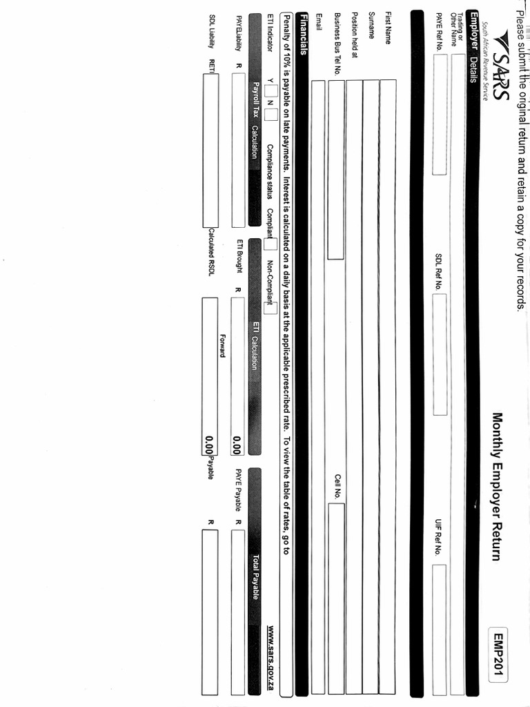 Employees Tax - Blank EMP 201 Form | PDF