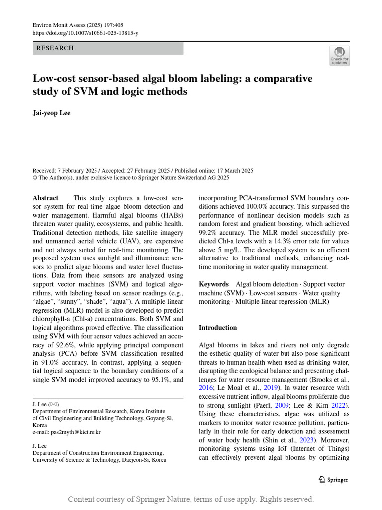 Low-Cost Sensor-Based Algal Bloom Labeling A Compa | PDF | Support ...