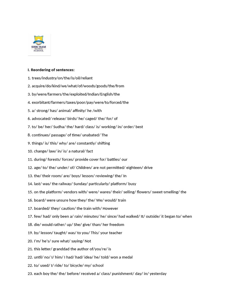 Reordering of sentences- XI (Int. Gr) | PDF