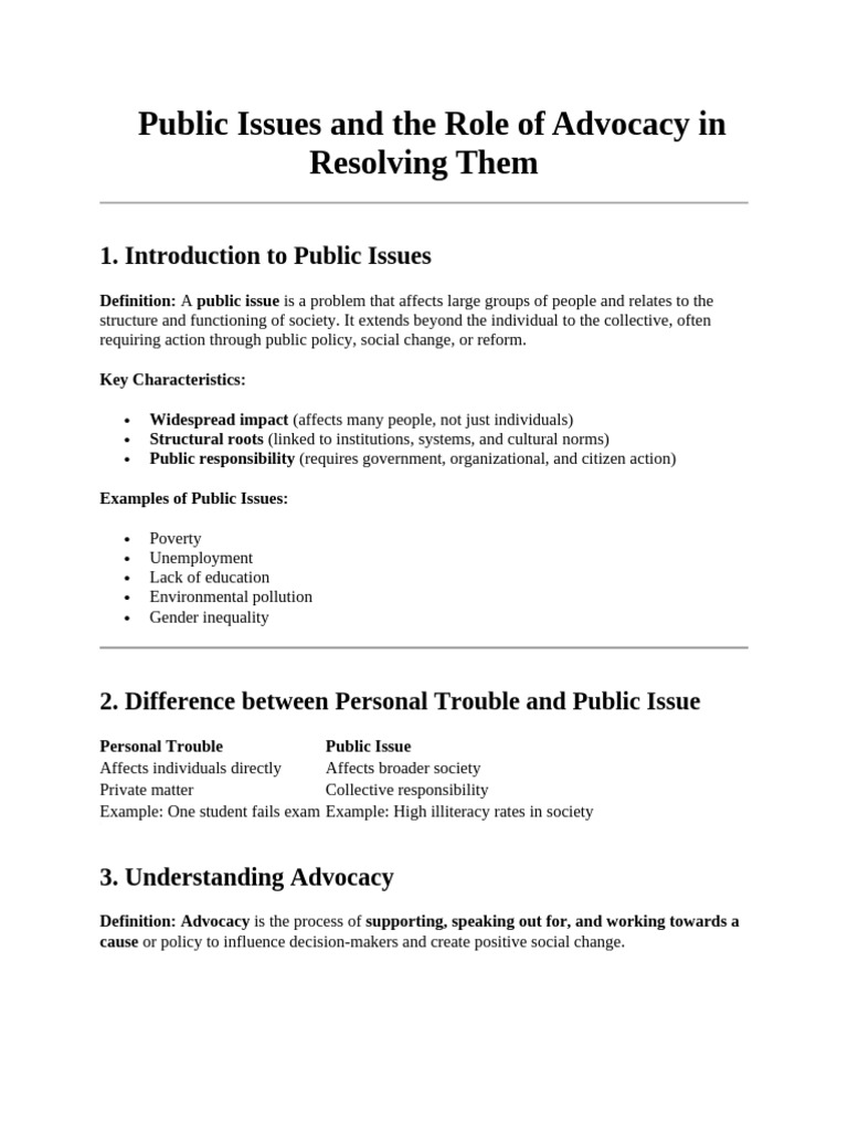 Public Issues and The Role of Advocacy in Resolving Them | PDF | Policy ...