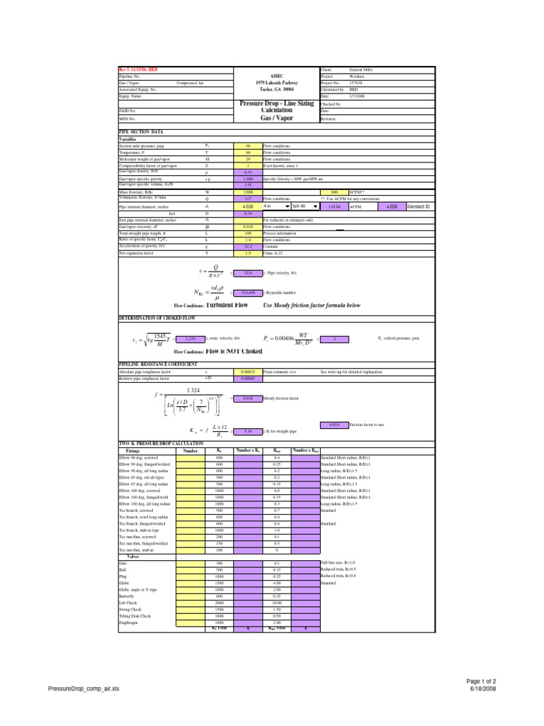 Compressed Air Pressure Drop Calculation | PDF | Gases | Liquids