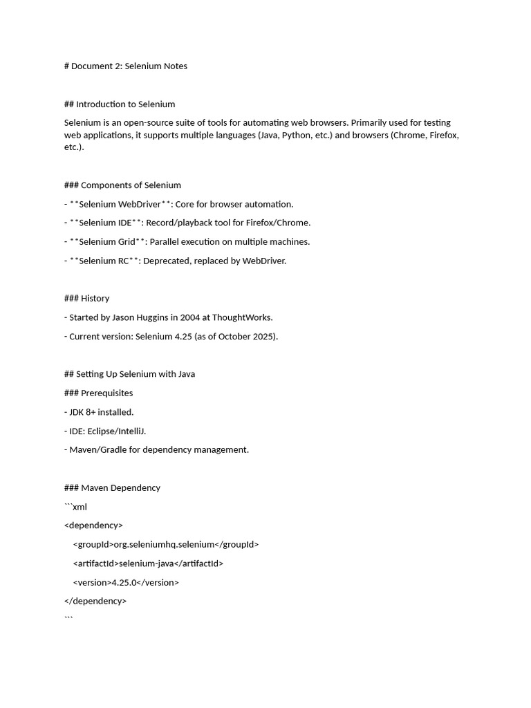 Selenium Automation Guide for Java | PDF | Selenium (Software) | Web ...
