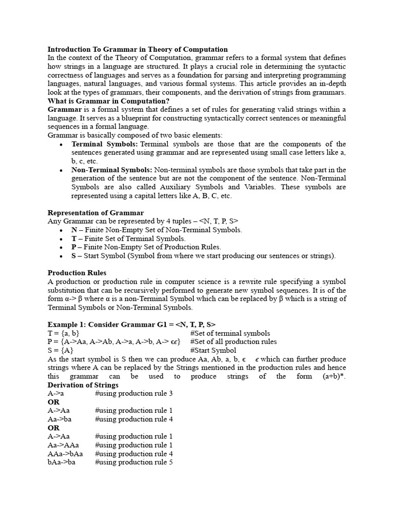 Grammar in Theory of Computation | PDF | Grammar | Syntax (Logic)