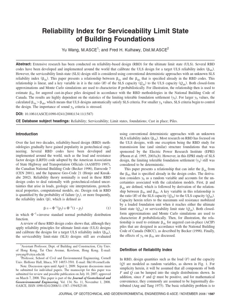 Reliability Index for Foundation SLS Design | PDF | Normal Distribution ...
