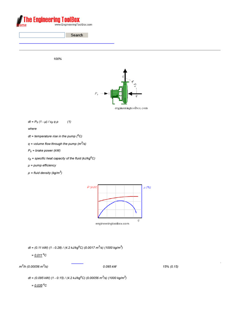 Pump Temperature Rise Calculation Guide | PDF | Pump | Horsepower