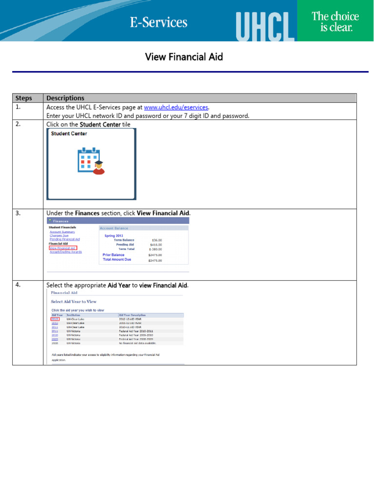 View Your Financial Aid at UHCL PDF