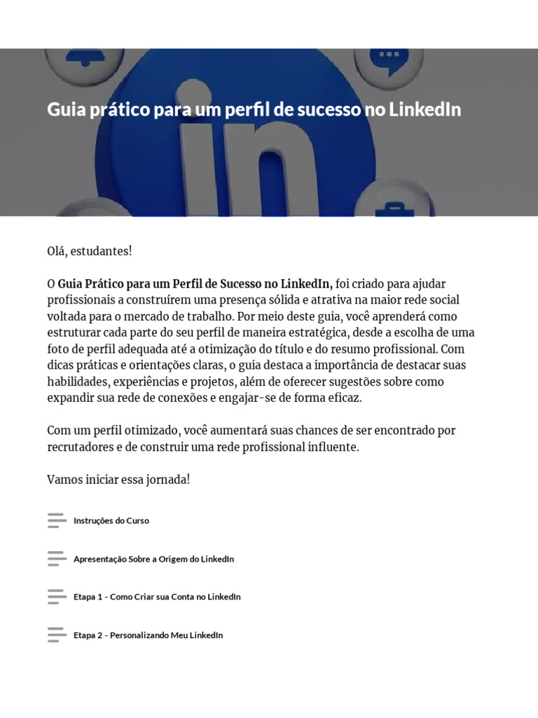 Importância do Perfil no LinkedIn | PDF | LinkedIn | Aplicativo para ...