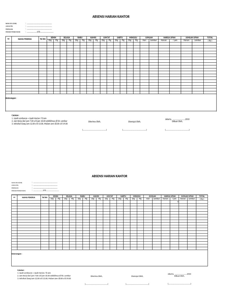 Formulir Absensi Harian Karyawan | PDF