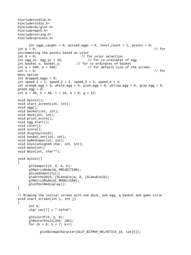 Egg Catching Game in C with OpenGL | PDF | Computer Science | Software ...