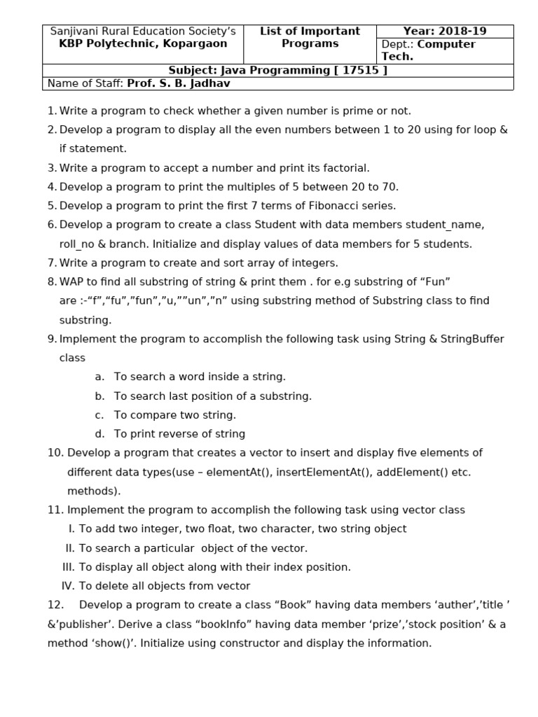 Key Java Programs for Students | PDF | String (Computer Science ...