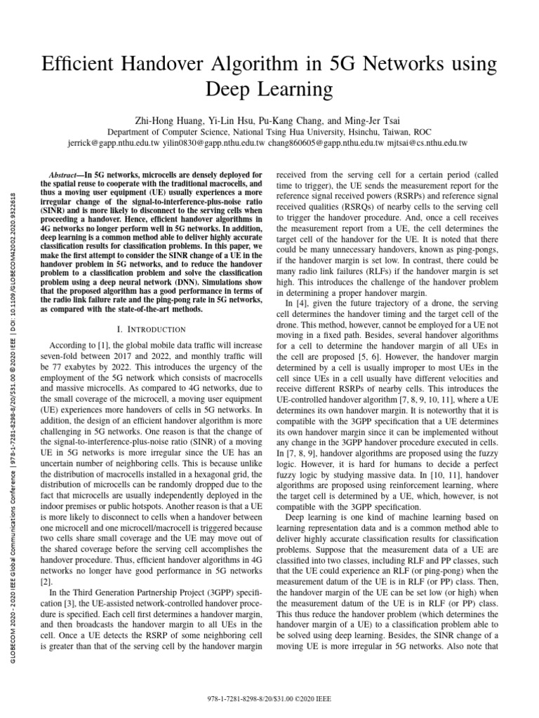 Deep Learning for 5G Handover Efficiency | PDF | Deep Learning ...