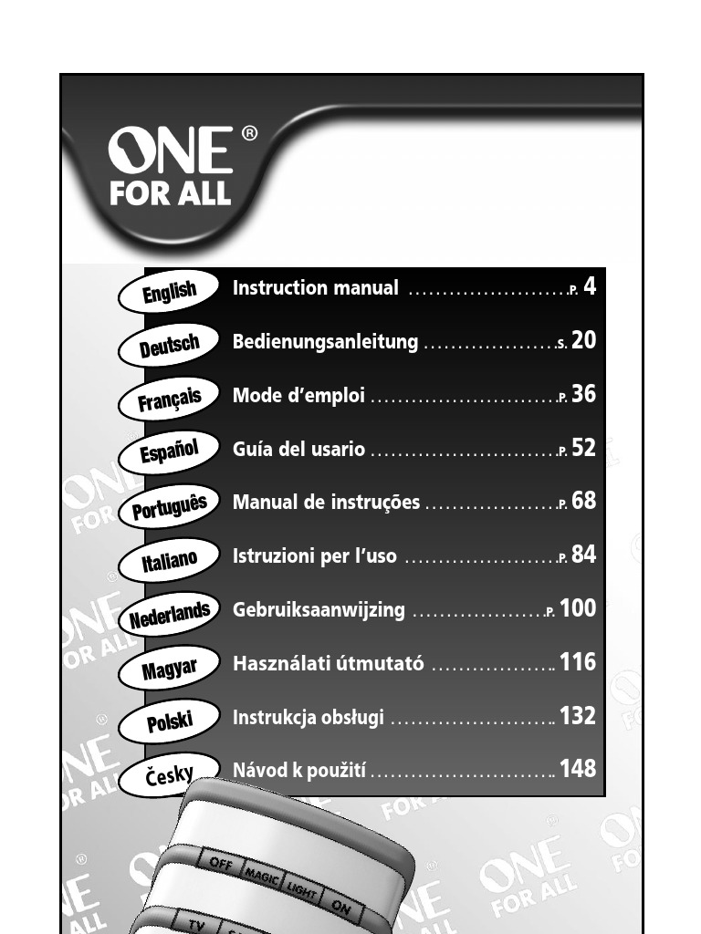 One For All Remote Manual PDF Remote Control Television