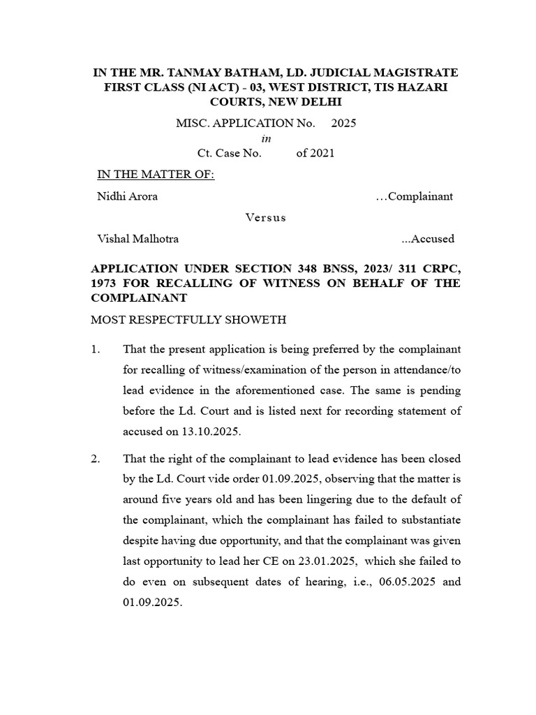 Recall Witness Application in Court Case | PDF | Affidavit | Major ...