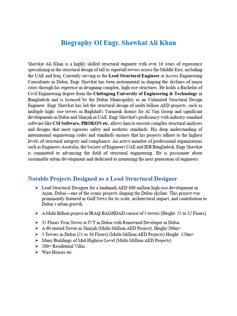 Engr. Shawkat Ali Khan: Structural Engineer Bio | PDF | Foundation ...