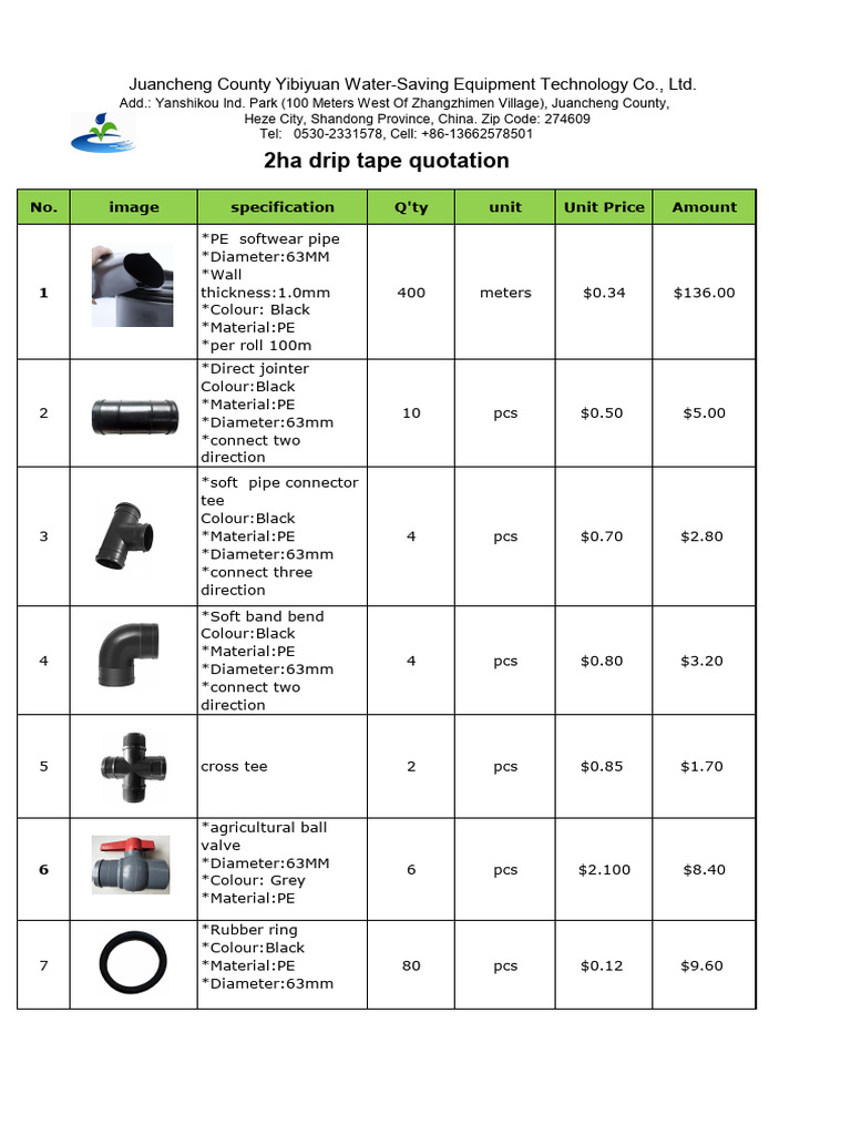 Drip Tape Quotation for Water-Saving Equipment | PDF | Pipe (Fluid ...