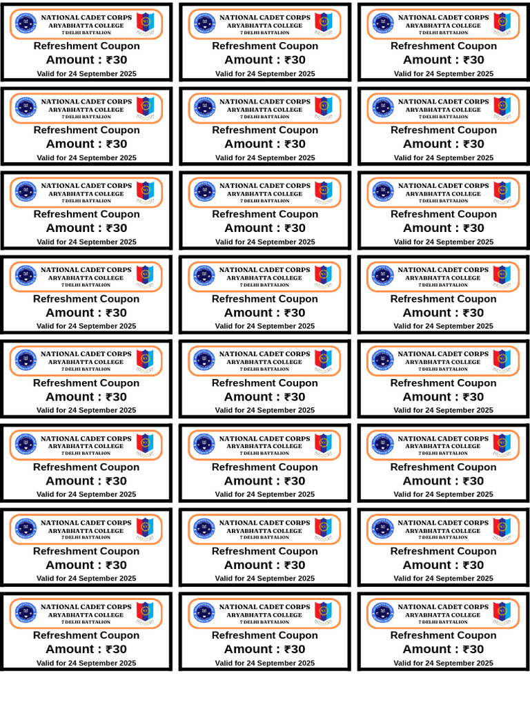 ₹30 Refreshment Coupon Valid Until 2025 | PDF | Military Organization ...