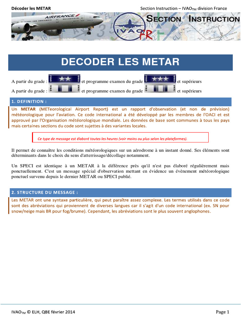 Décodage des METAR en aviation | PDF | Météorologie | Phénomène ...