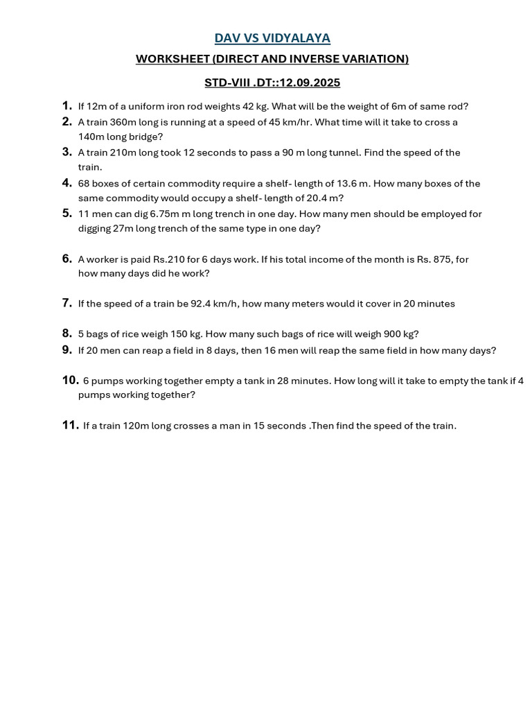Direct and Inverse Variation PA-1 | PDF