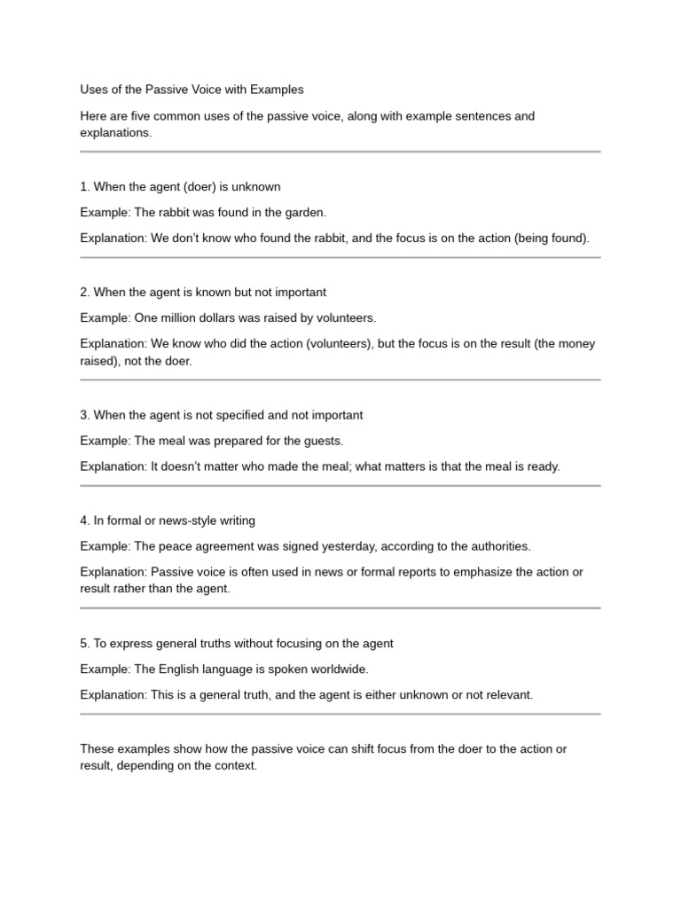 5 Uses of Passive Voice | PDF