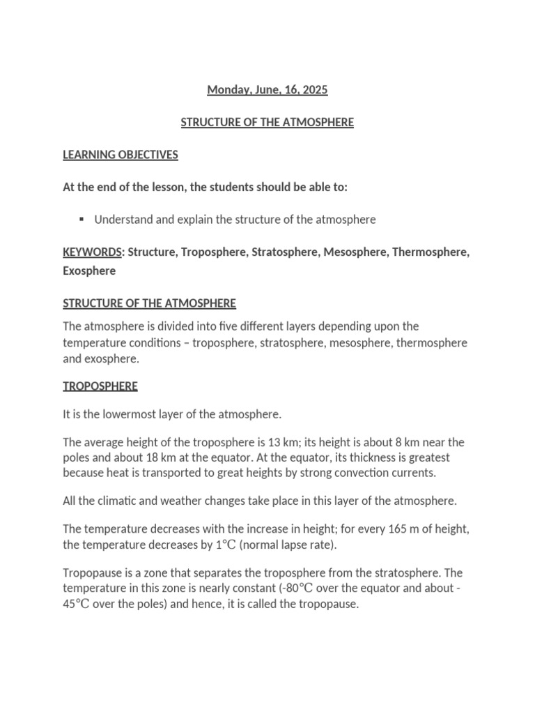 Structure of the Atmosphere Explained | PDF | Atmosphere Of Earth ...