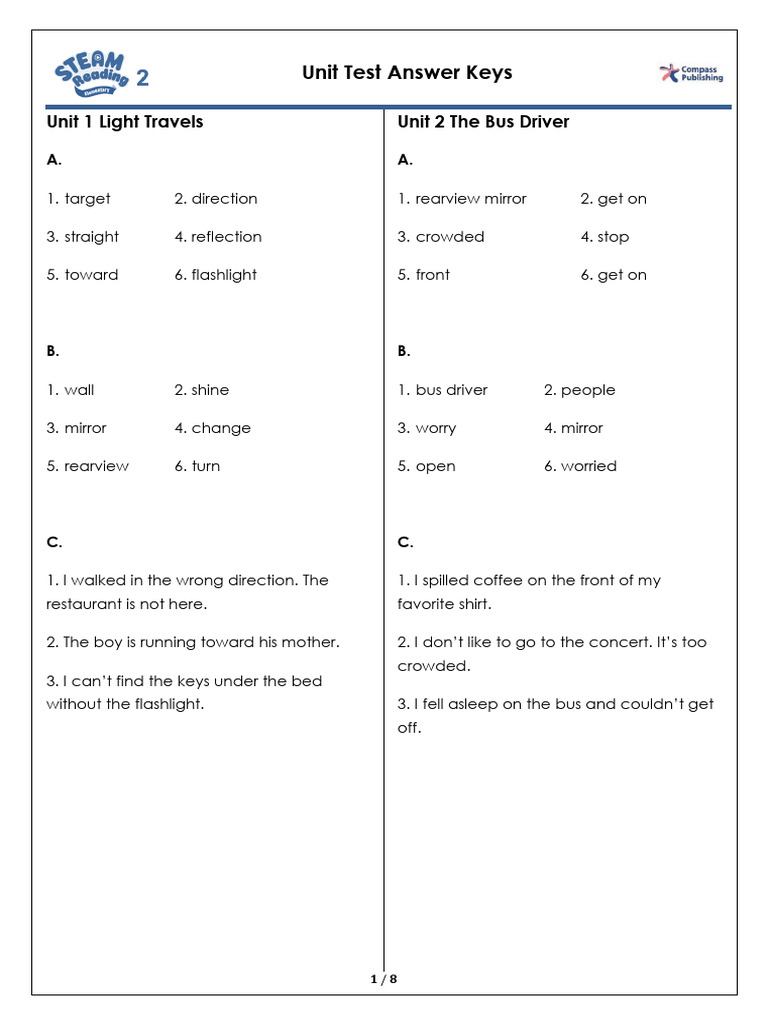 Unit Test Answer Keys for STEAM Reading | PDF | Volcano | Buoyancy