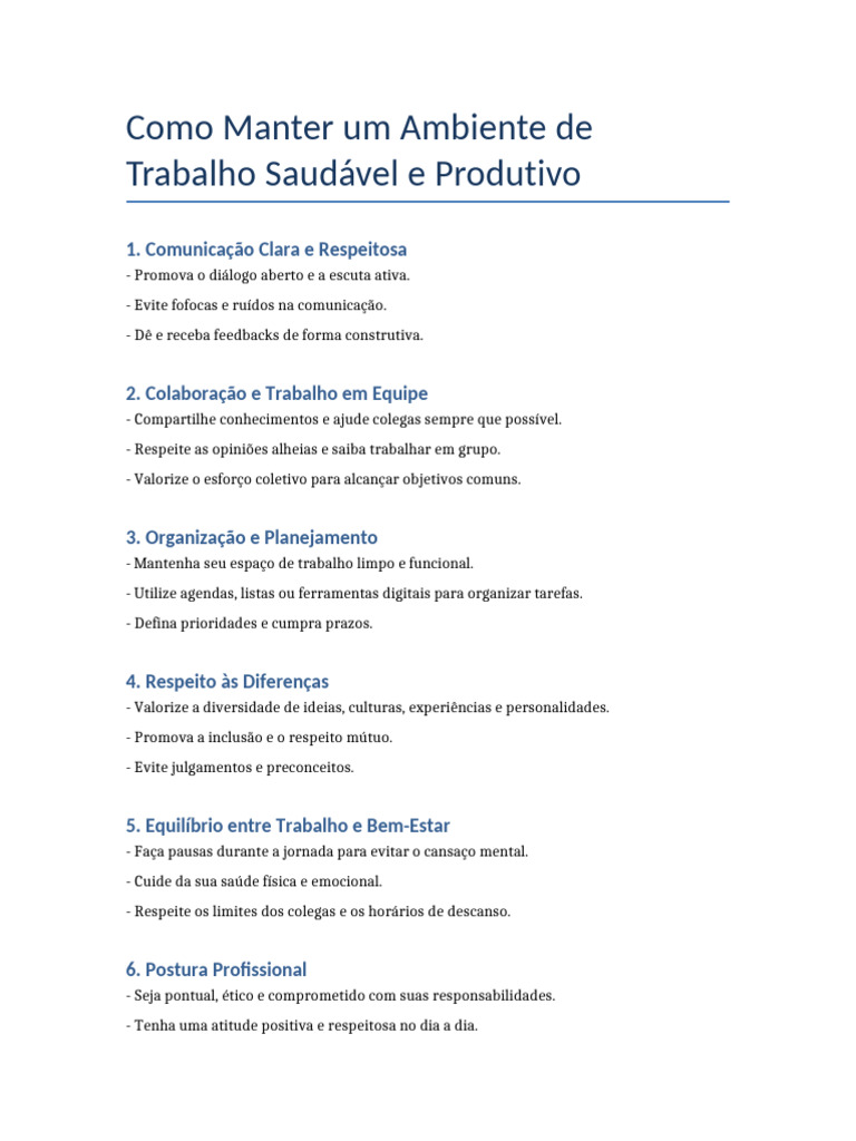 Ambiente de Trabalho Saudável e Produtivo | PDF