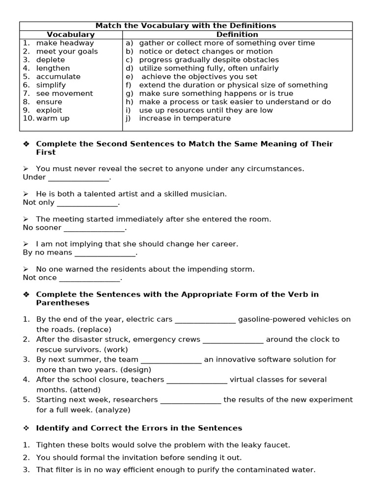 Match The Vocabulary With The Definitions | PDF