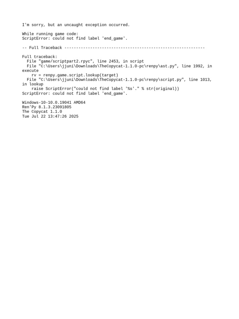 Ren'Py Script Error: Missing Label | PDF