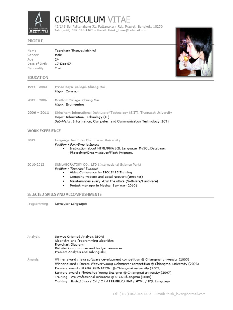 Teerakarn Thanyavinichkul CV | PDF | Adobe Flash | Computer Programming