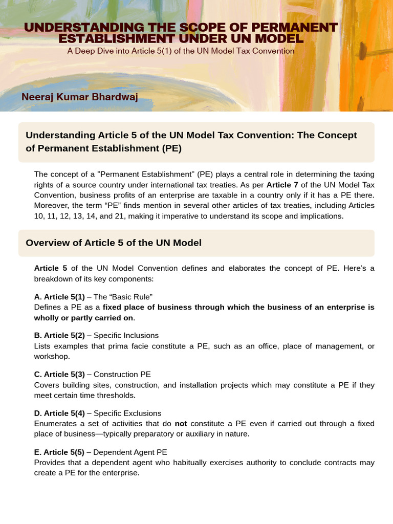Permanent Establishment Under UN Model | PDF | Permanent Establishment ...