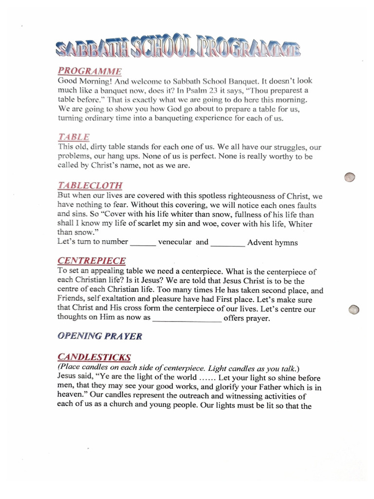 Sabbath School Programme | PDF