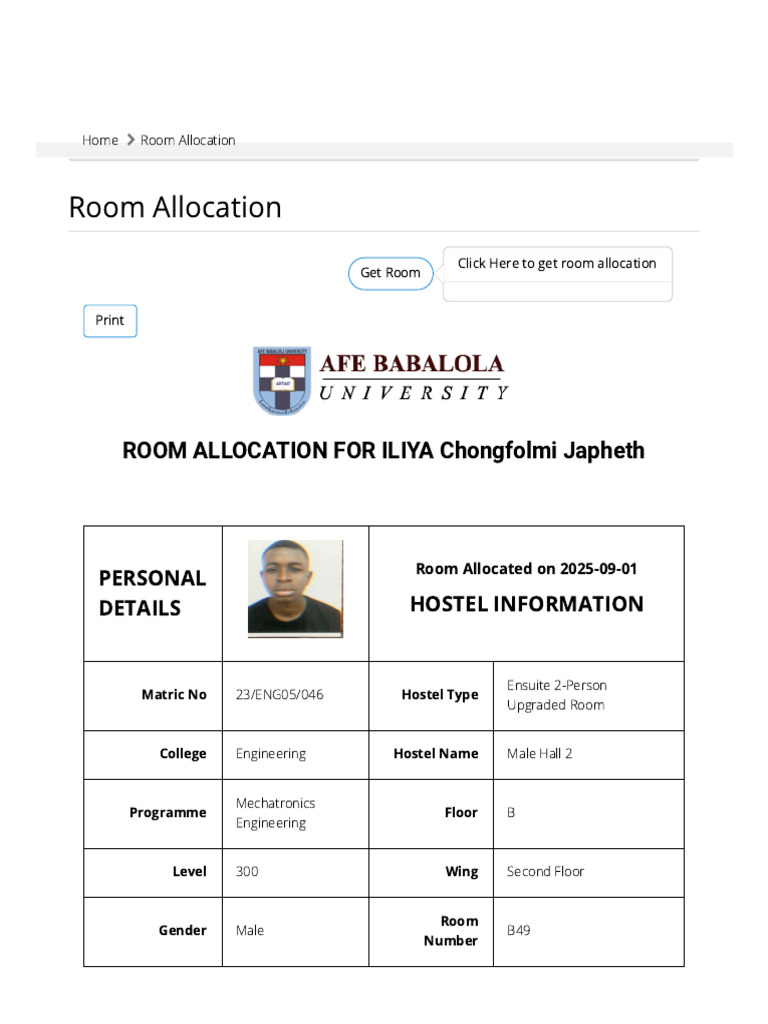Afe Babalola University E-Portal - Dashboard | PDF