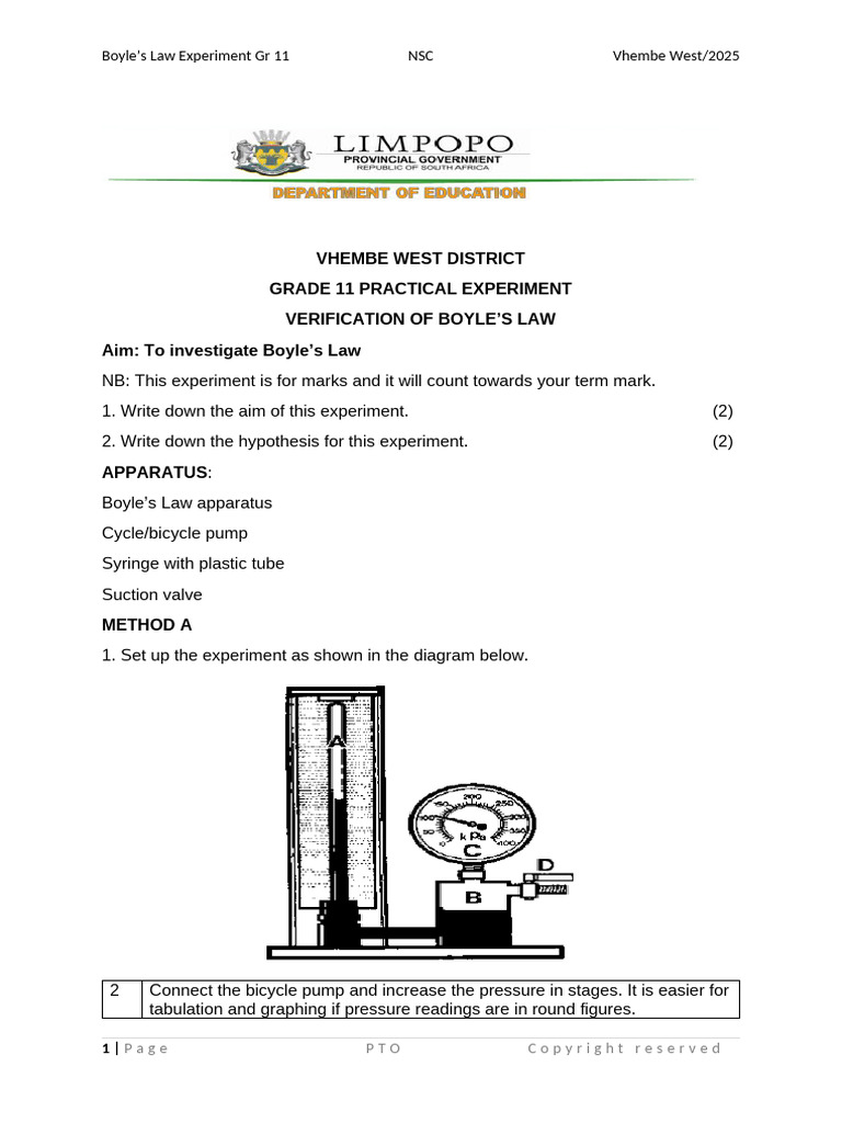 Boyle's Law Experiment 2025 | PDF | Pressure | Gases